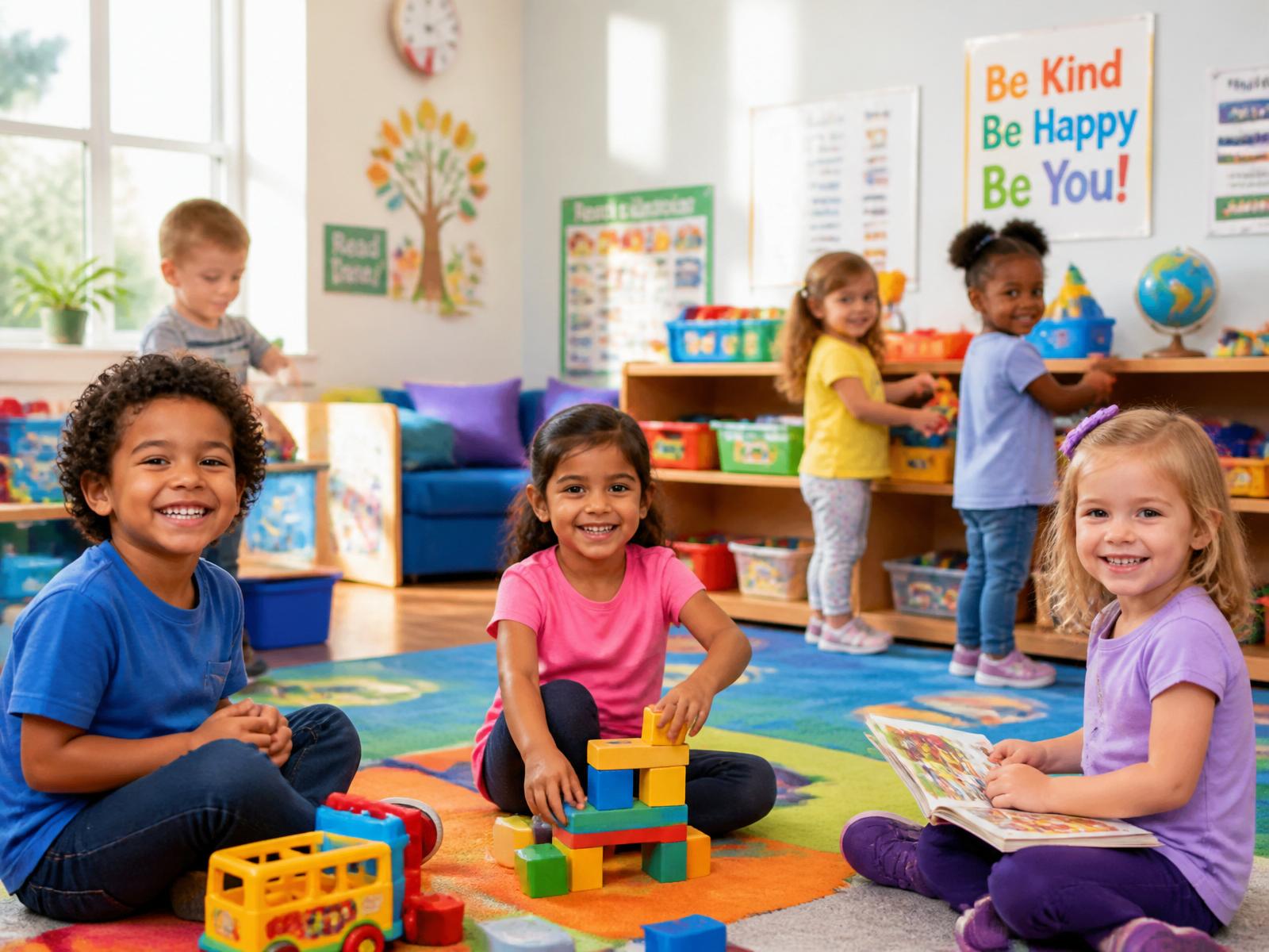 Happy children playing and learning at KIDZ WORLD INC. daycare